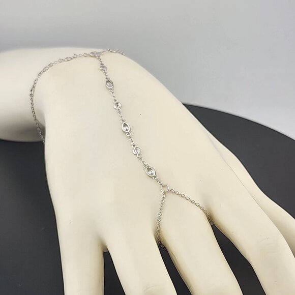 Jewelry - 925 Silver Gemstone Hand Chain Bracelet with Ring – Round & Oval Stones